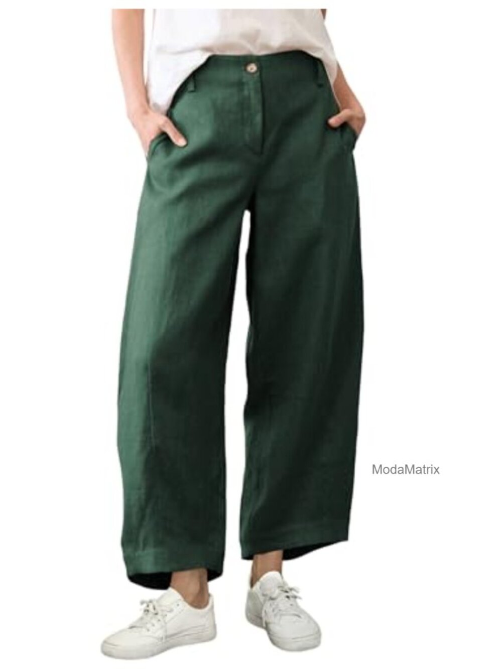 Women's Cotton Linen Wide Leg Barrel Pants High Waist Casual Trousers